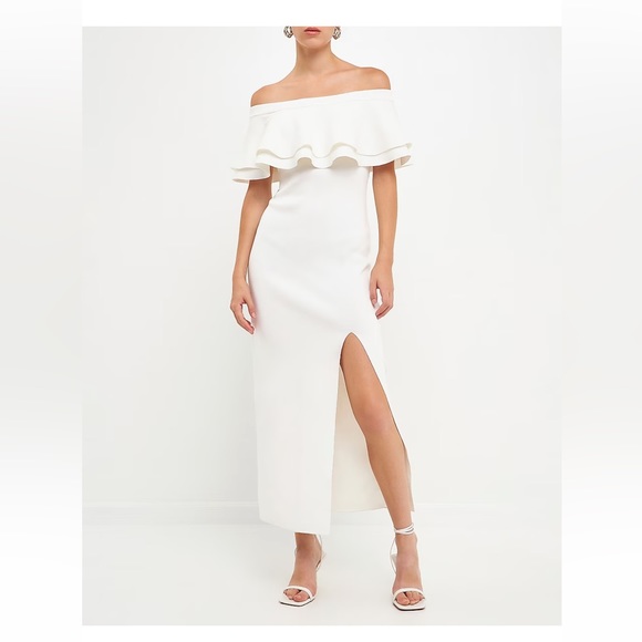 Express White off the shoulder ruffle maxi dress with split - Picture 8 of 10